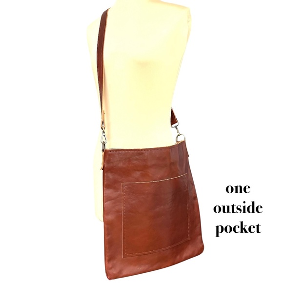 bag large leather crossbody unlined detachable strap handmade snap close - Picture 11 of 11